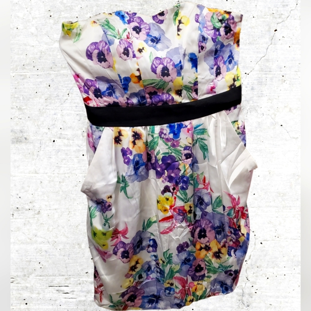 H&M - Women’s Multicolored Strapless Sweet Heart Neck Floral Cocktail Dress